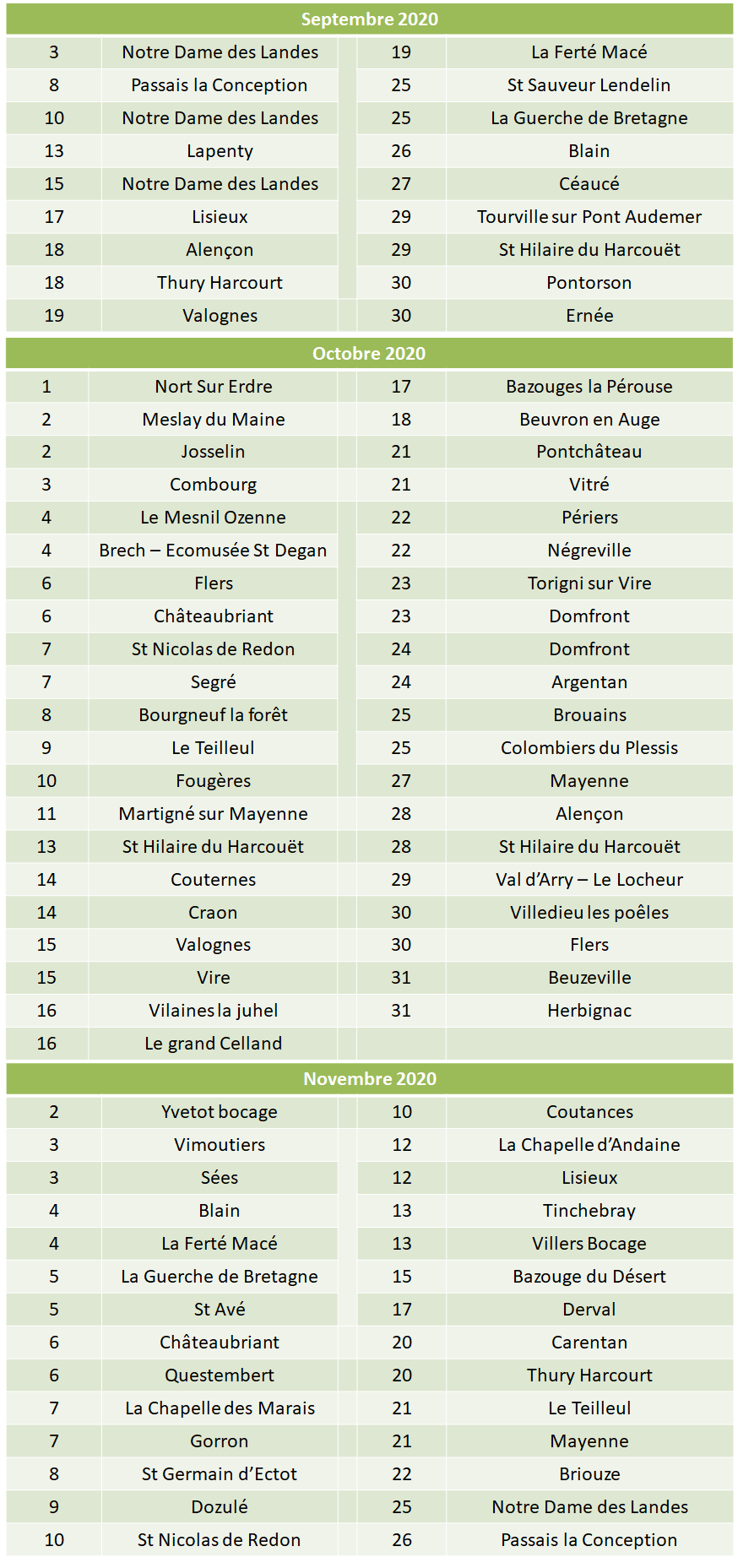 calendrier 2020